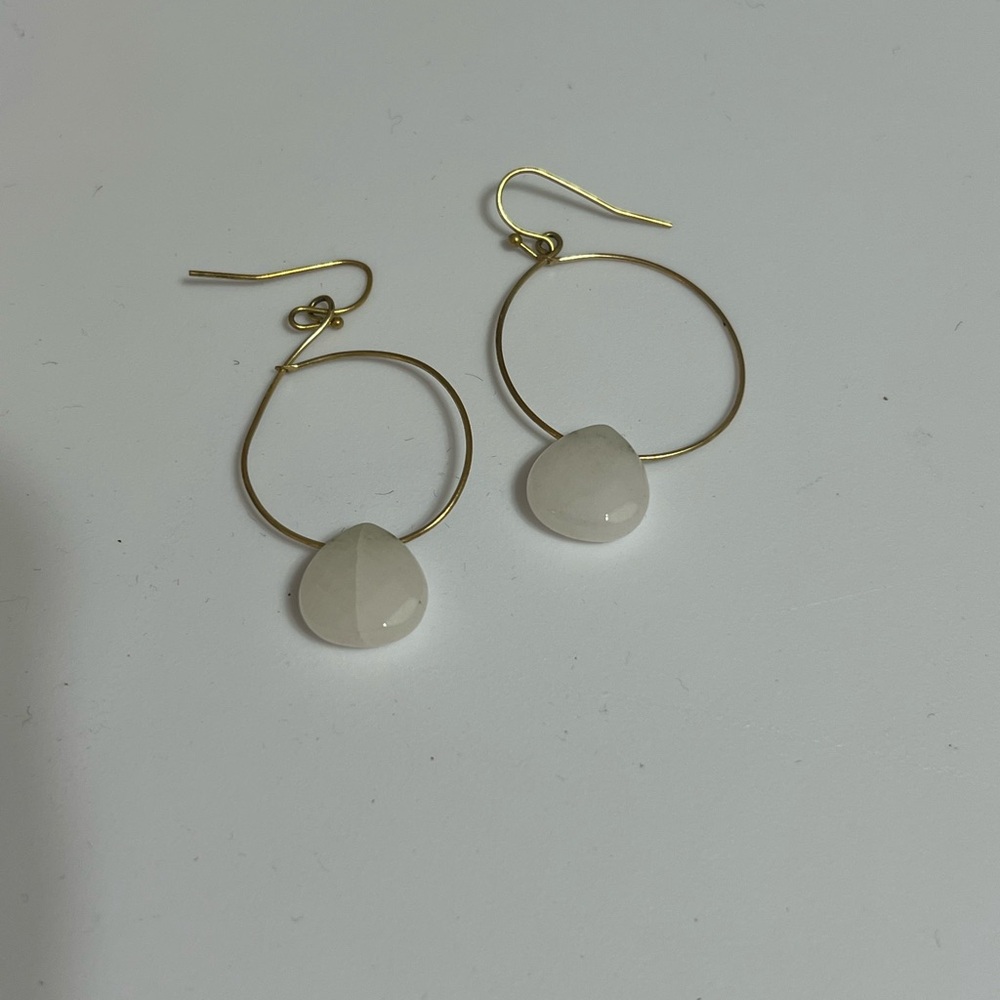 Gold Hoop Earrings with White Teardrop Stone - Women Jewelry